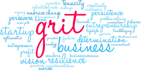 Grit in Business Word Cloud on a white background. 