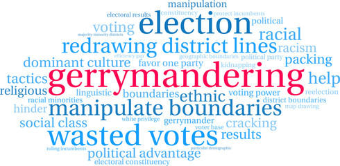 Gerrymandering Word Cloud on a white background. 