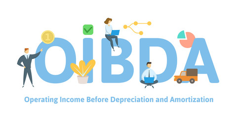 OIBDA, Operating Income Before Depreciation And Amortization. Concept with keywords, letters and icons. Colored flat vector illustration. Isolated on white background.