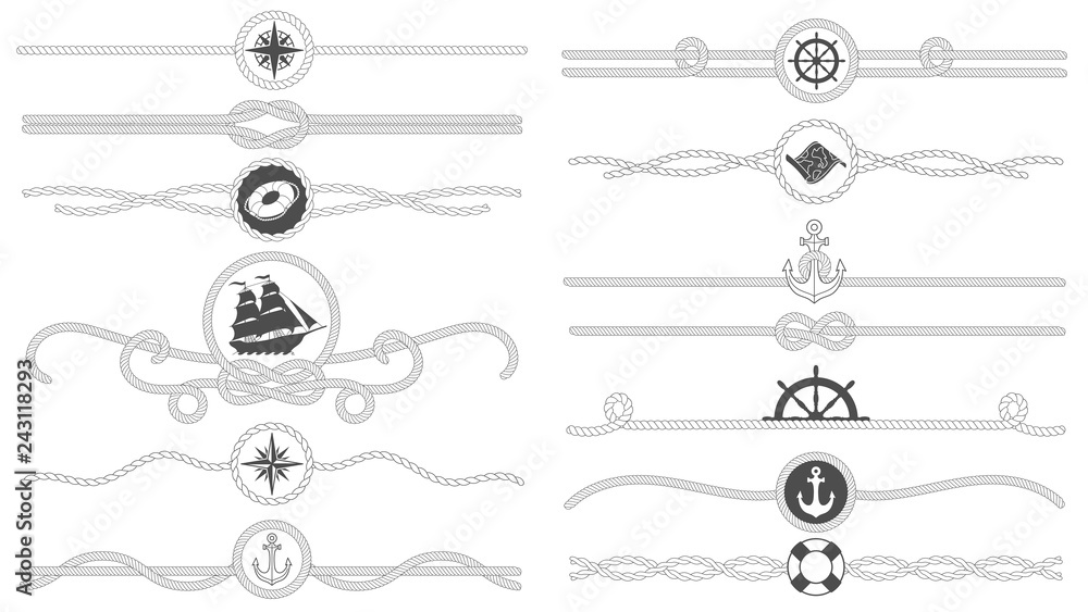 Poster nautical rope border. nautical tied ropes line, sea ship anchor divider and retro marine decor borde - Posters