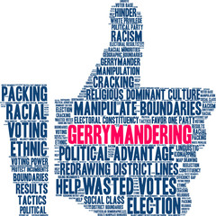 Gerrymandering Word Cloud on a white background. 