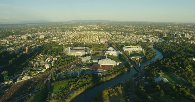 Aerial view Melbourne Park sports and entertainment arenas