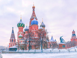winter view of St. Basil's Cathedral in Moscow, Russia