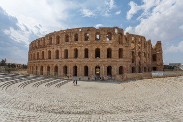 EL DJEM / TUNISIA - JUNE 2015: Ruins of the ancient Thysdrus town, modern El Djem, Tunisia