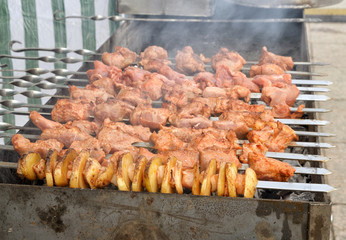 Cooking meat dishes.