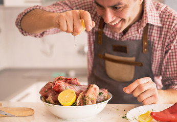 Man preparing food in kitchen