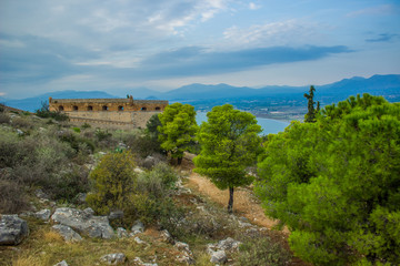 Fototapeta na wymiar castle rock panoramic European landmark site place for tourism and sightseeing 