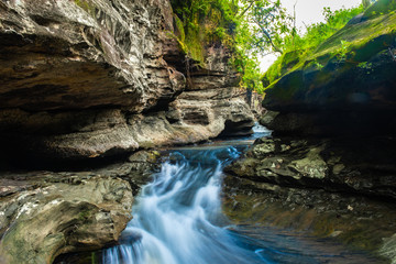 Amazing Pralie waterfall,cascade falls over mossy rocks at kalasin,Thailand