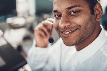Close up of smiling air dispatch man