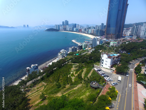 Dalmaji Hill Observatory And Haeundae Beach Busan Stock