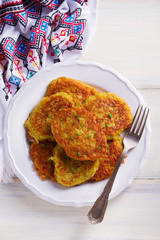Potato pancakes. Vegetable fritters, latkes, draniki - popular dish in many countries