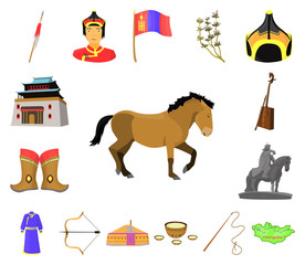 Country Mongolia cartoon icons in set collection for design.Territory and landmark vector symbol stock web illustration.