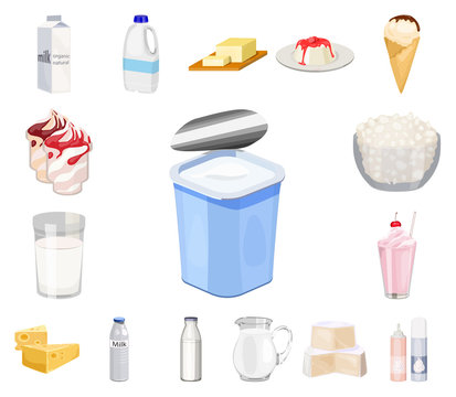 Milk product cartoon icons in set collection for design.Milk and food vector symbol stock web illustration.