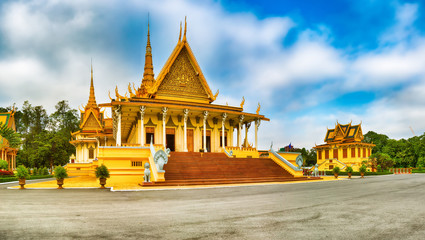 The throne hall inside the Royal Palace in Phnom Penh, Cambodia. Panorama