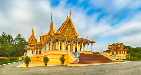 The throne hall inside the Royal Palace in Phnom Penh, Cambodia. Panorama
