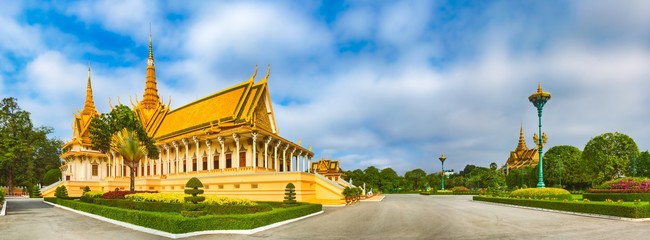 The throne hall inside the Royal Palace in Phnom Penh, Cambodia. Panorama