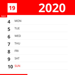 Calendar planner for Week 19 in 2020, ends May 10, 2020 .