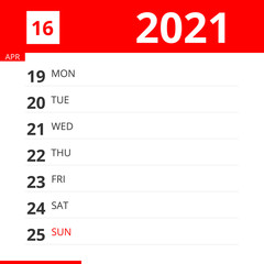 Calendar planner for Week 16 in 2021, ends April 25, 2021 .