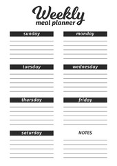 Template for the creation of the food menu. Vector illustration. Seven-day vertical meal plan.