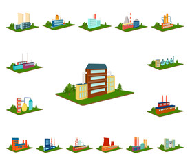Factory and plant cartoon icons in set collection for design. Production and enterprise vector isometric symbol stock web illustration.