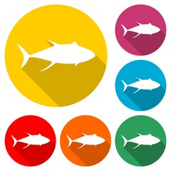 Fish simple flat icon or logo, color set with long shadow