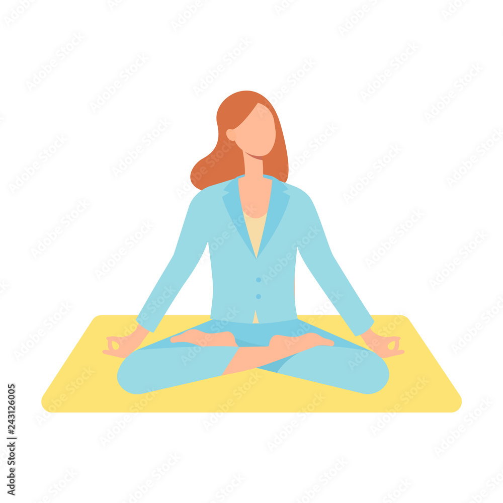 Canvas Prints Vector beautiful redhead woman sitting in lotus posture practicing yoga. Female character at relaxation session. Concept of meditation, healthy lifestyle. Isolated illustration