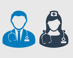 Doctor and Nurse Icon on gray background -