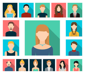 Fototapeta na wymiar Avatar and face flat icons in set collection for design. A person's appearance vector symbol stock web illustration.