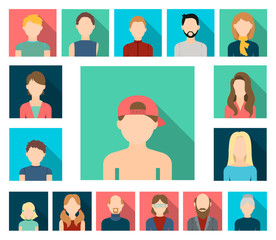 Avatar and face flat icons in set collection for design. A person's appearance vector symbol stock web illustration.