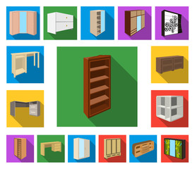 Bedroom furniture flat icons in set collection for design. Modern wooden furniture isometric vector symbol stock web illustration.