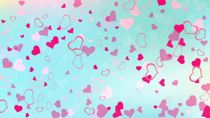 Light background. Red on Gradient fond Vector. Red hearts of confetti crumbled. The idea of wallpaper design, textiles, packaging, printing, holiday invitation for wedding.