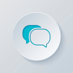 chat icon. Cut circle with gray and blue layers. Paper style