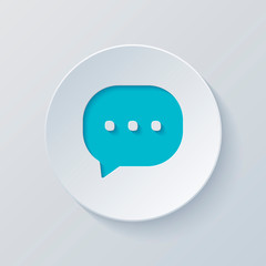 chat icon. Cut circle with gray and blue layers. Paper style