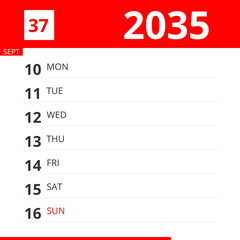 Calendar planner for Week 37 in 2035, ends September 16, 2035 .