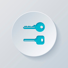keys icons set. Cut circle with gray and blue layers. Paper styl