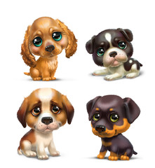 set of puppies, isolated on white