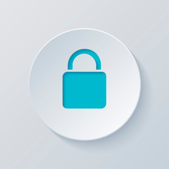 lock icon. Cut circle with gray and blue layers. Paper style