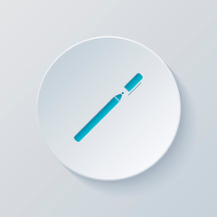 Pen or marker icon. Cut circle with gray and blue layers. Paper