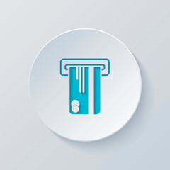 ATM machine and credit card icon. Cut circle with gray and blue