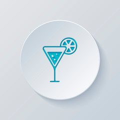 cocktail with lemon slice icon. Cut circle with gray and blue la