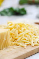 Grated cheese on the table
