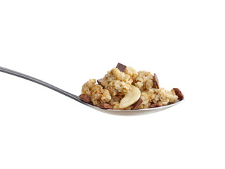 Spoon with cereal and fruits