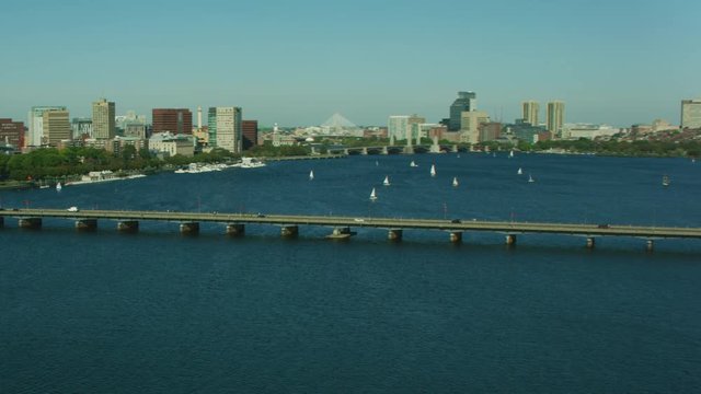 Aerial view Memorial bridge river Great Dome Boston 