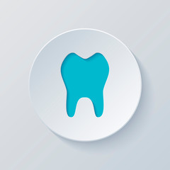 tooth. simple icon. Cut circle with gray and blue layers. Paper