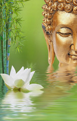 Fototapeta premium bouddha, fleur de lotus et bambous sur toile