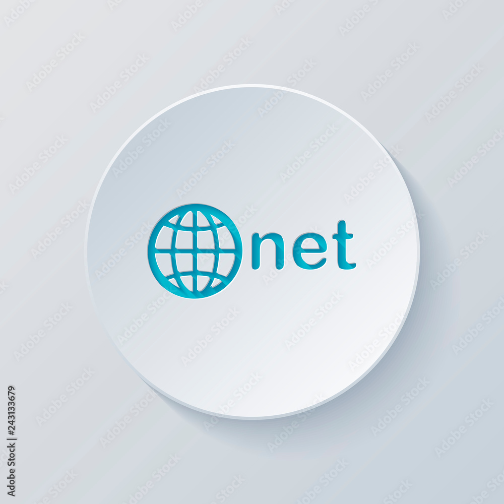 Poster one of main domains, globe and net. cut circle with gray and blu