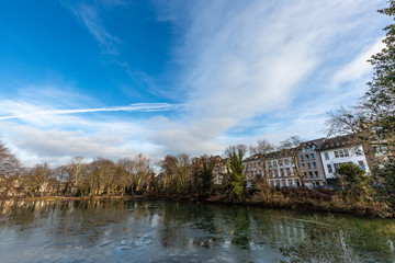 Lake in park in winter