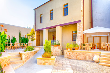 Classic Standard Cretan Yard At Sunny Day in Chania,  Greece.
