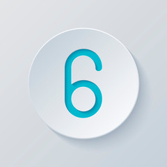 Number six, numeral, simple letter. Cut circle with gray and blu