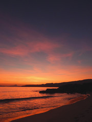 sunset on the beach vertical. Galicia. Spain